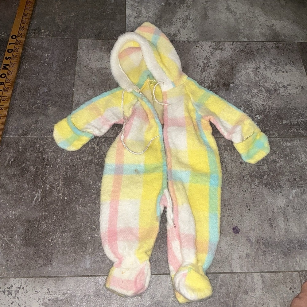 Vintage Baby Clothes Girls Pram Suit Snow Suit Winter 0-9 Mo Yellow Pink Jacket